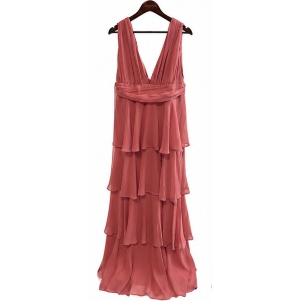 Lulus Maxi Dress Women XL Rusty Rose NEW Tiered Ruffle V-Neck Chiffon Gown